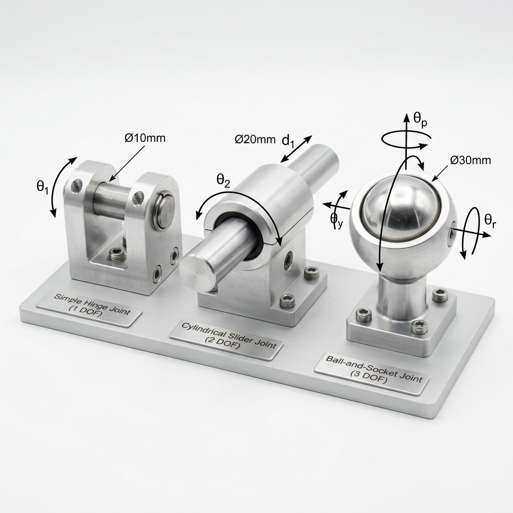 Hinge, cylinder and ball joint degrees of freedom