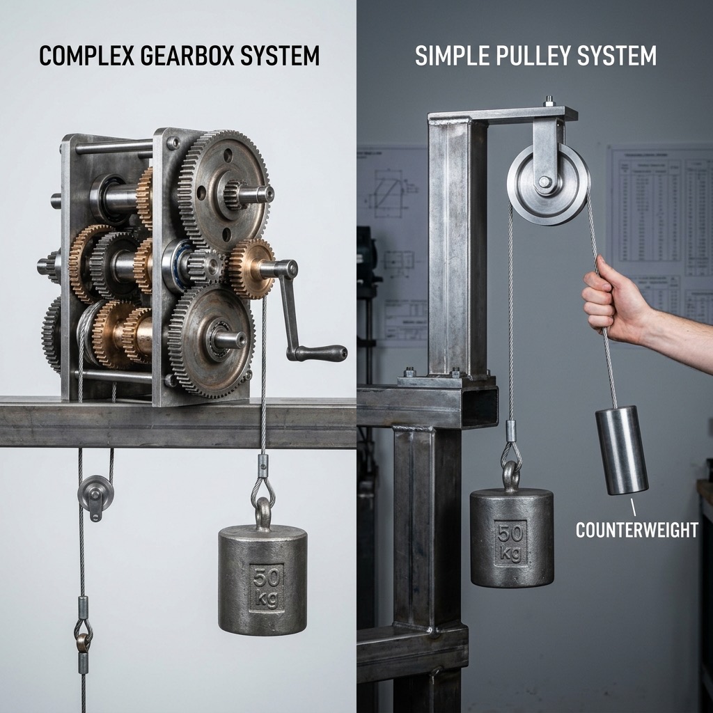 Counterweight reducing required lifting force