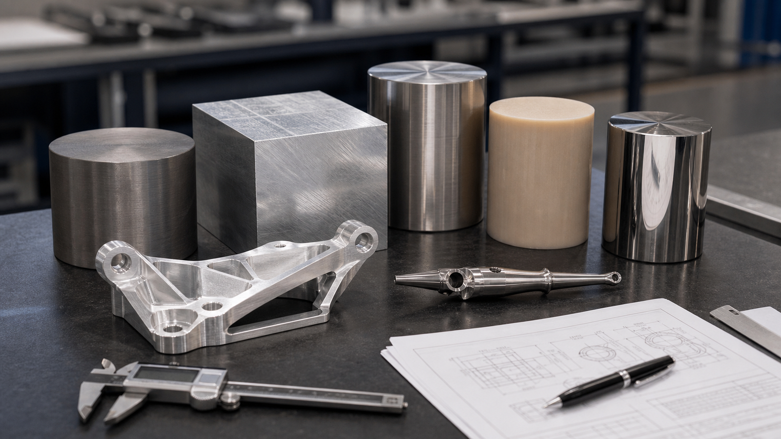 Aerospace and medical machining materials including titanium aluminum stainless and polymer stock