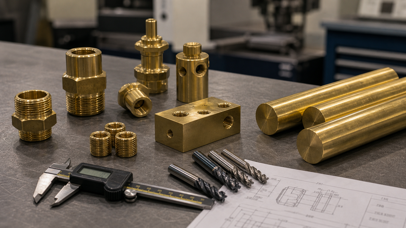Machined brass fittings and raw brass bar stock for CNC grade selection