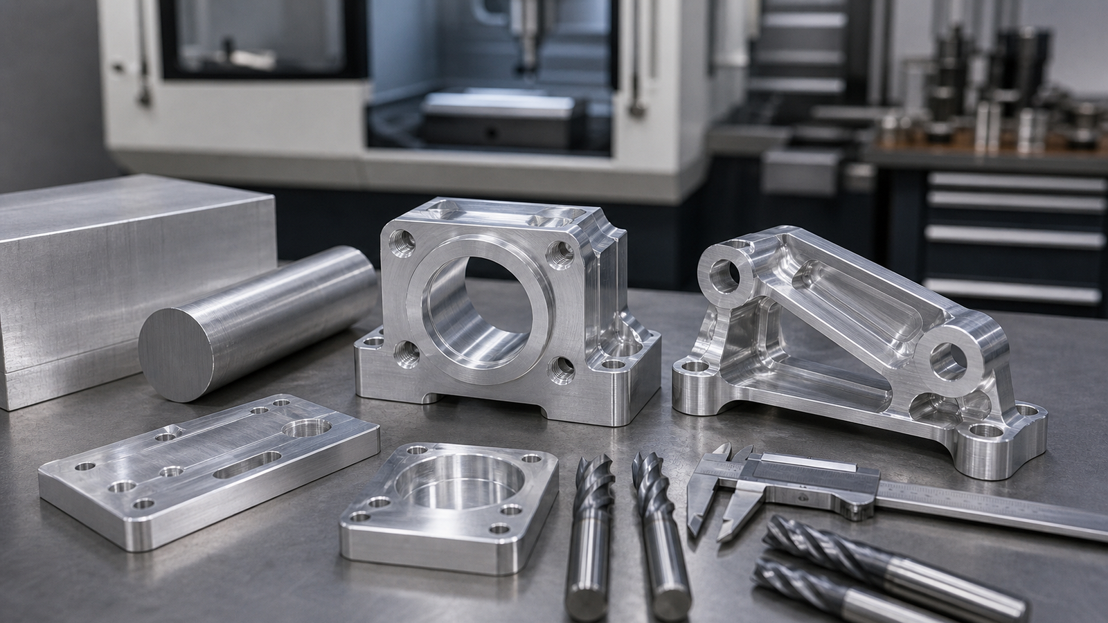 Machined aluminum parts billets end mills and inspection tools for CNC material selection