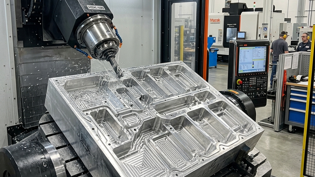 Highly accurate 5-axis CNC milling of a cylindrical aluminum EV motor housing stator bore with H7 precision fit tolerances