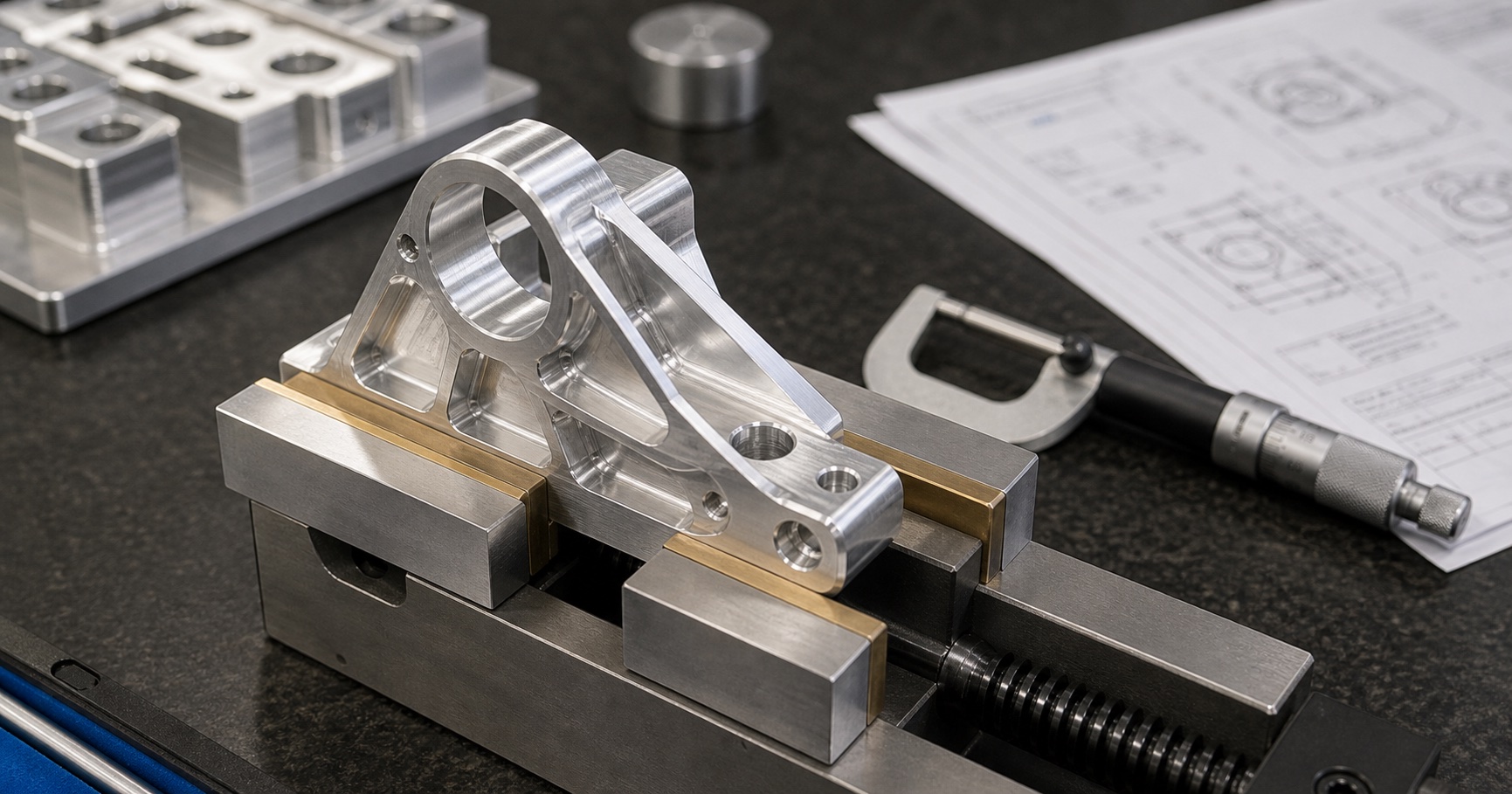 Finished aluminum part protected by smooth soft jaws