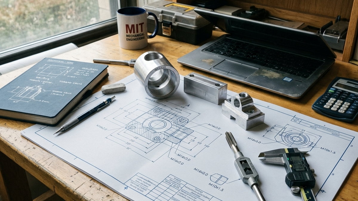 Engineering drawing showing thread callouts